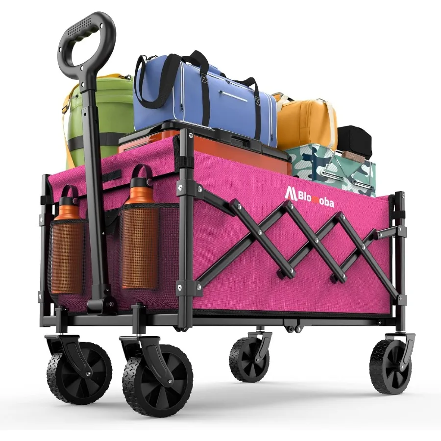 

Foldable Pink Grocery Shopping Cart with Wheels for Sports Garden Camping Lightweight Portable 220 lbs Capacity Collapsible Uti