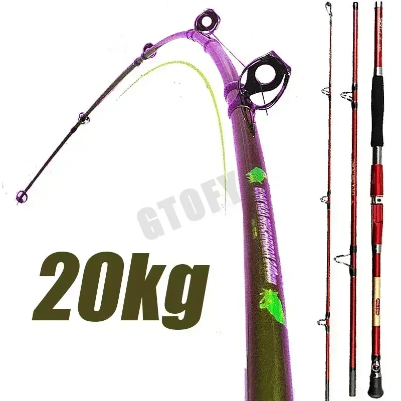 Vara de pesca portátil de 3 peças, 1.8m 2.1m 2.4m, viagem, surf, água salgada, vara giratória de carbono, 30-50lb, barco, jigging, corrico, vara de