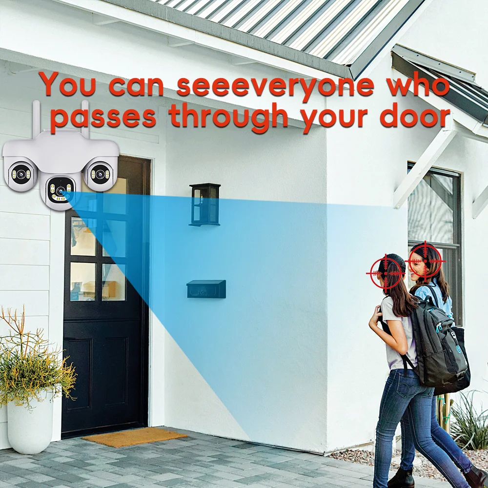 Kamera IP WIFI V380 Pro z trzema ekranami, trzema obiektywami PTZ, rozdzielczością 15MP, automatycznym śledzeniem, noktowizorem, wodoodporna, do monitoringu zewnętrznego, kamery bezpieczeństwa CCTV.