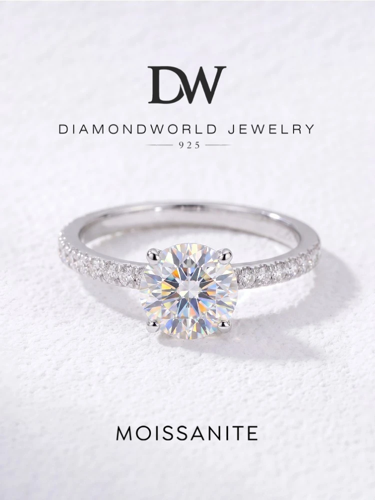 DWJ Real 1-5CT klassische runde Moissanit-Diamantringe für Frauen, Hochzeit, echtes 925er Sterlingsilber, Designer-Luxus-Edelschmuck – Detail 1