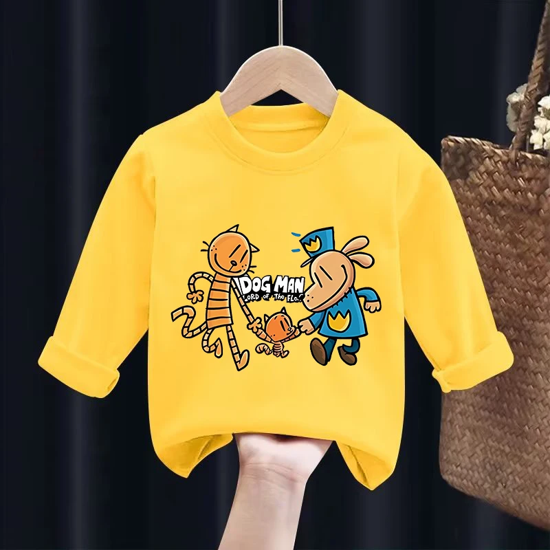 

Dog Man Long-sleeved T-shirt Boy Girl Cute Cartoon Tee Spring Autumn Cotton Home Clothing Top Kid Long Shirts Sweatshirt Gifts