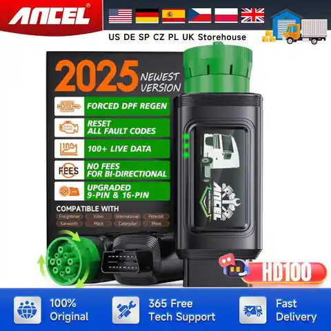ANCEL HD100 Heavy Duty Truck Scanner with DPF Reset & Forced Regen All System Diesel Scanner Diagnostic Tool for Cummins Detroit