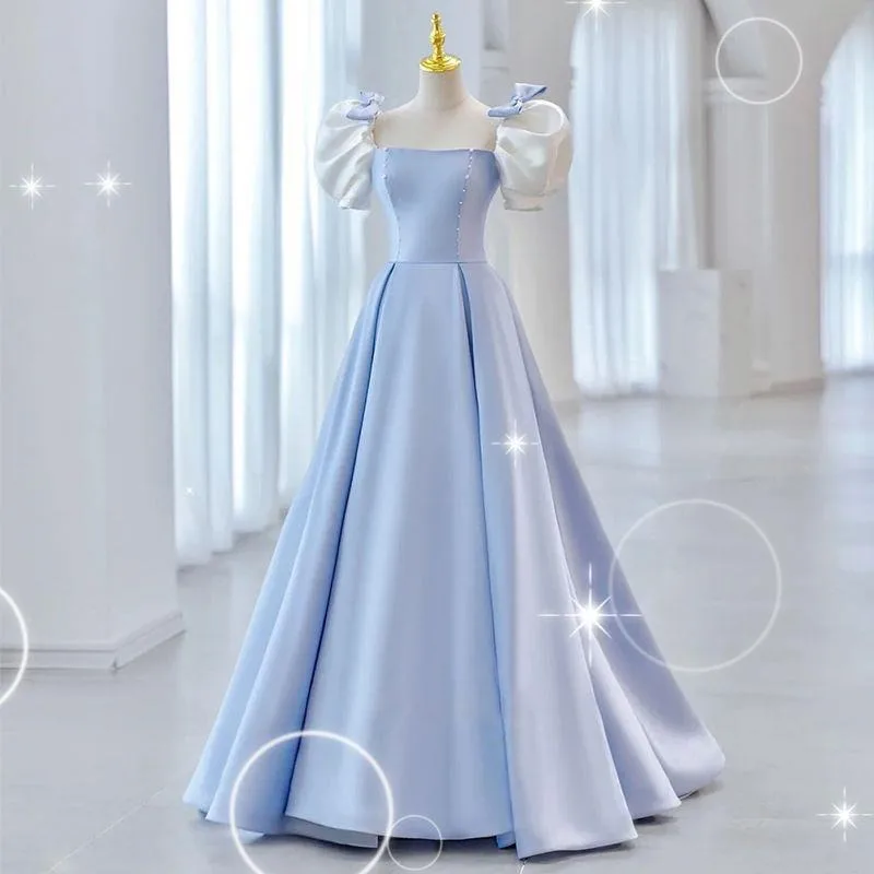 

X3600 Blue Evening Dress Dress Women's Long Banquet Temperament Light Luxury French Satin Student Birthday Quinceanera Dress