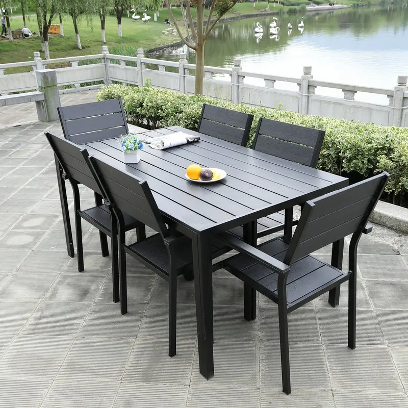 

Outdoor garden, plastic wood tables and chairs, Nordic simplicity, open-air tables and combined aluminum alloy