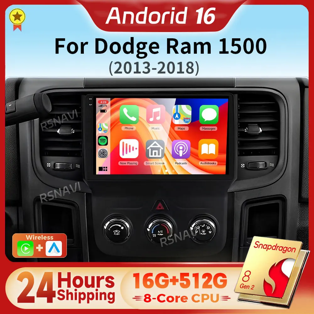 

Android 16 Qualcomm Carplay Auto 2K Screen WIFI+4G Car Radio Multimedia Player For Dodge RAM 2012 - 2017 Autoradio Stereo GPS BT