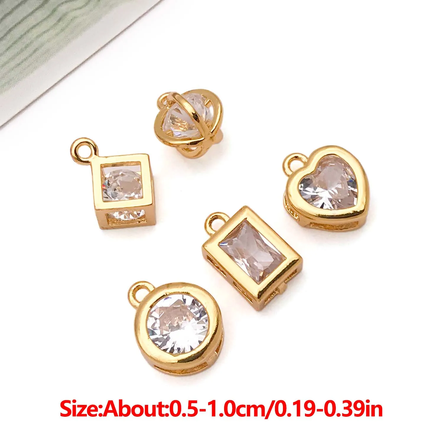 2pcs 18K Real Gold Plated Brass Geometric Shapes Charms Inlay Zircon Pendants for DIY Bracelet Necklace Jewelry Making Accessory