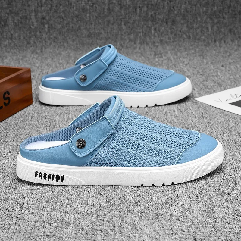 Mesh Half Shoes For Men Mules Flat Board Shoes Slippers Summer Backless Loafers Slippers Man Slides Mens Semi-Drag Casual Shoes