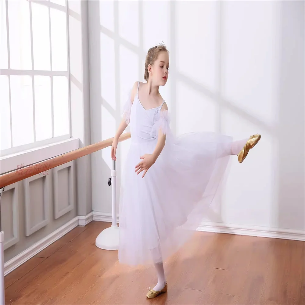 Ballet profissional tutu para meninas, vestido longo de tule, vestido de balé cisne branco, traje de bailarina para crianças