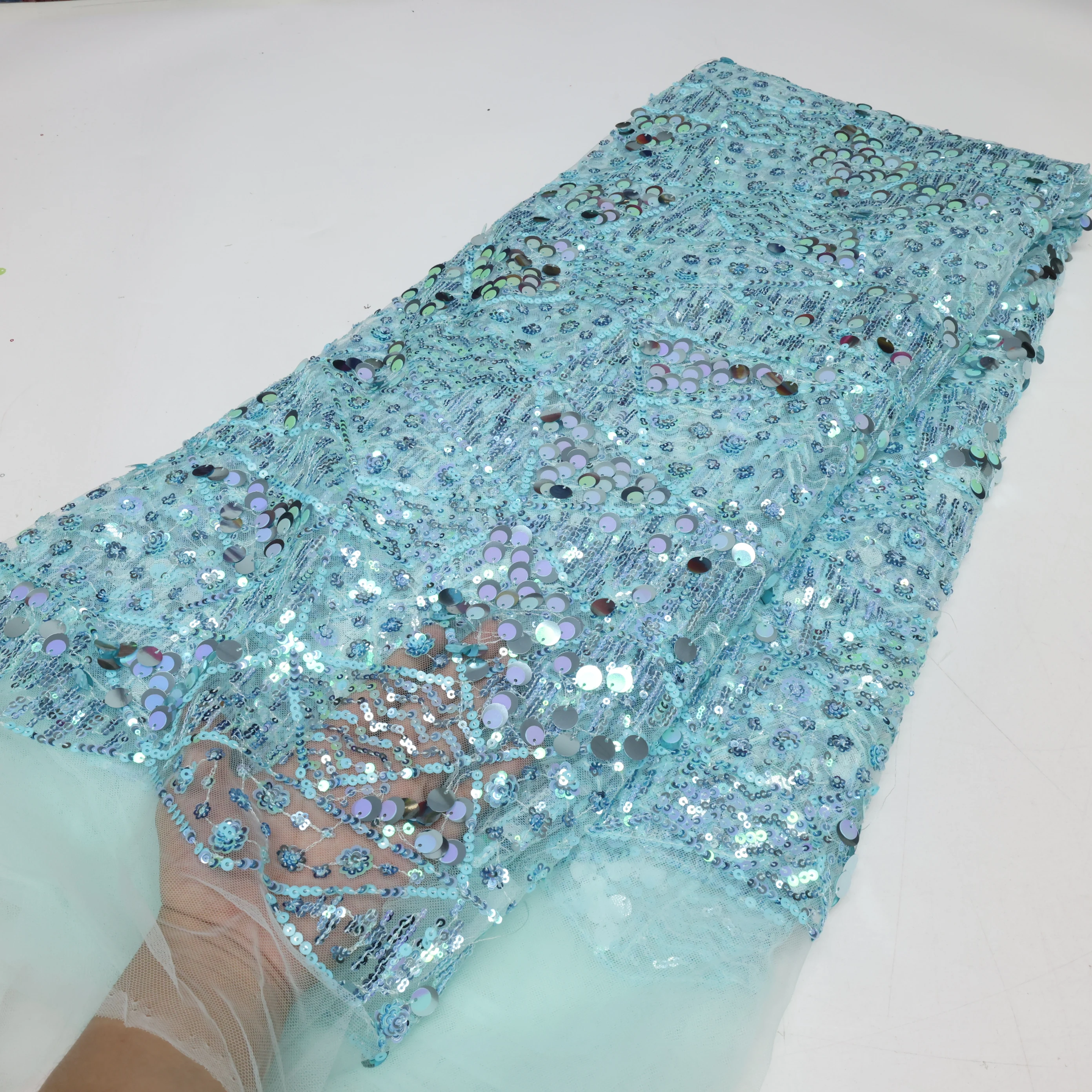 

French Mesh Lace Fabric with Sequins 2025 High Quality African Tulle Lace Fabric for Sewing Women Wedding Elegant Party Dresses