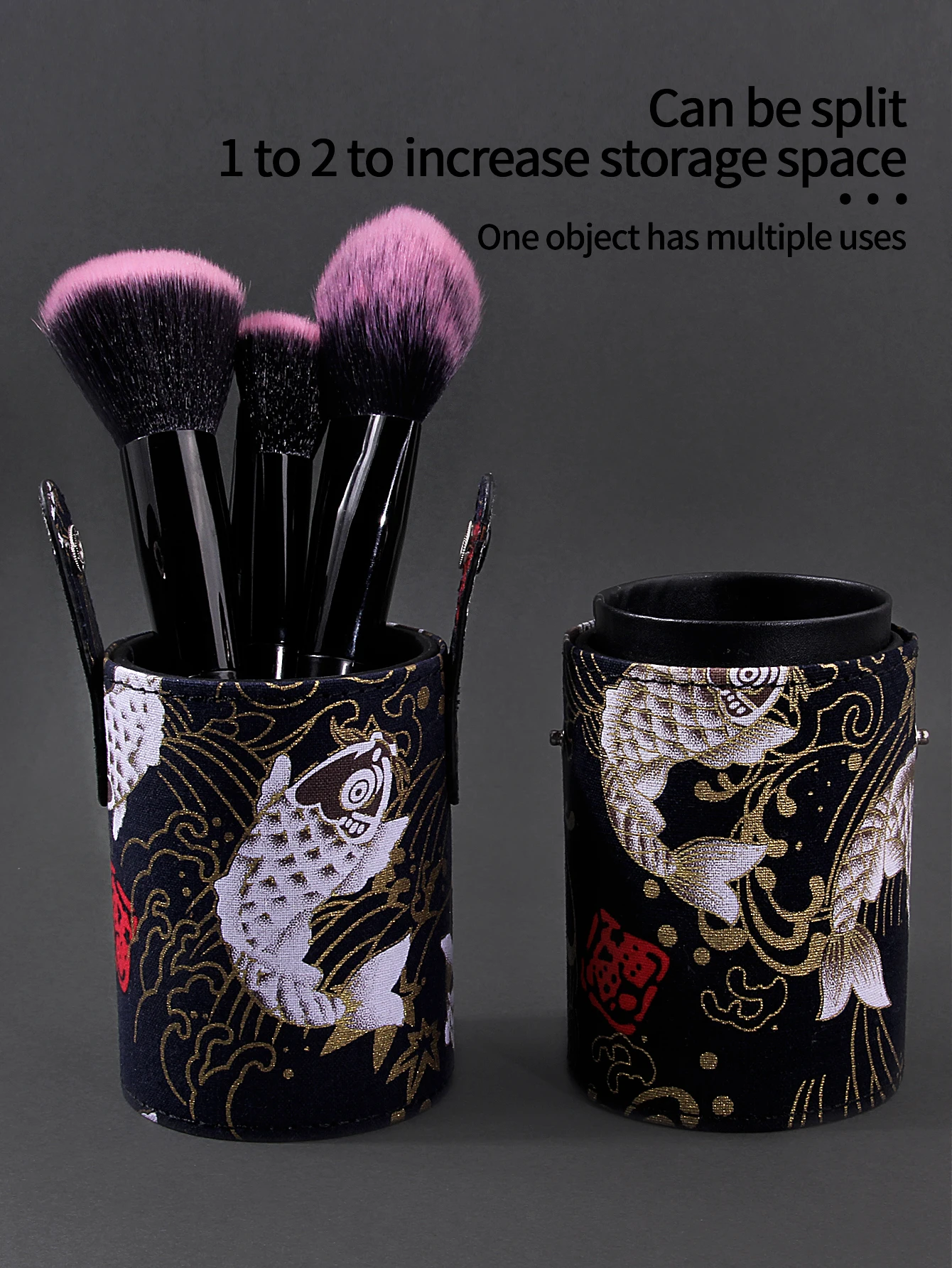 Bonne chance koi poisson seau de rangement pour pinceaux de maquillage, boîte de rangement pour rouge à lèvres et crayons à sourcils de bureau, porte-stylo de rangement pour ombre à paupières