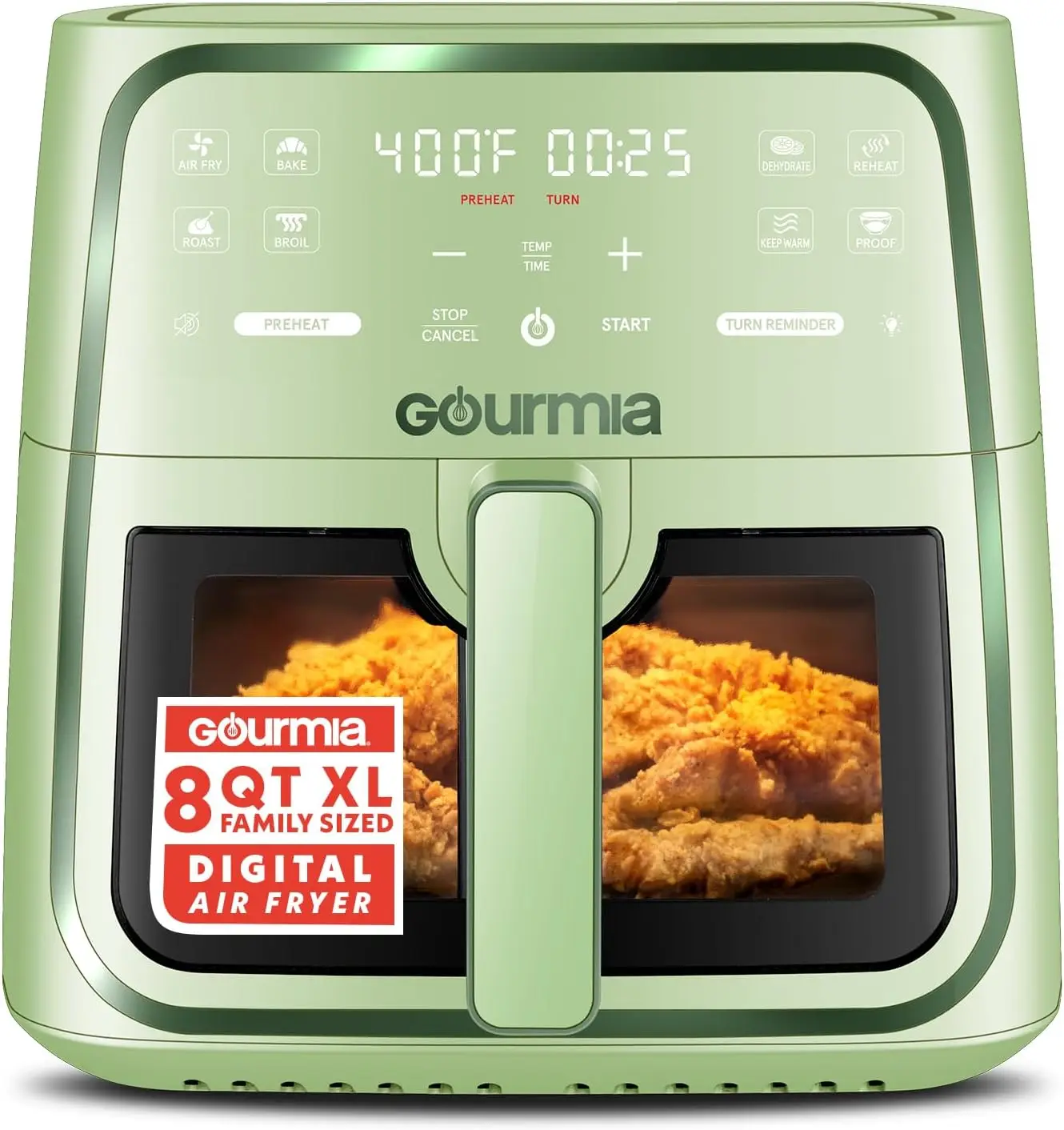 

8 Qt Air Fryer 8 Presets with Digital Display FryForce 360 Technology Easy View Window Interior Light Dishwasher Safe Basket