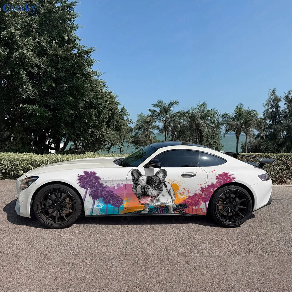 2pcs Splatter Ink Skate Dog, Durable, Fade-resistant, Enhance Vehicle Aesthetics With Bold Artistic Design Car Vinyl Wraps