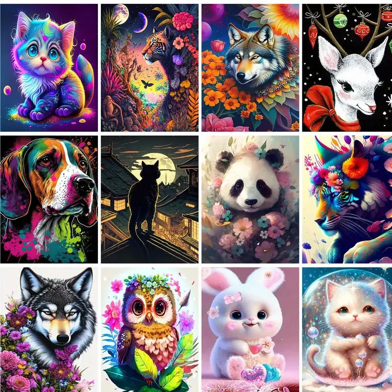 

GATYZTORY Diy Painting By Numbers Colorful Cat Dog Picture By Numbers Animals Paintings On The Wall 40x50cm For Home Decors