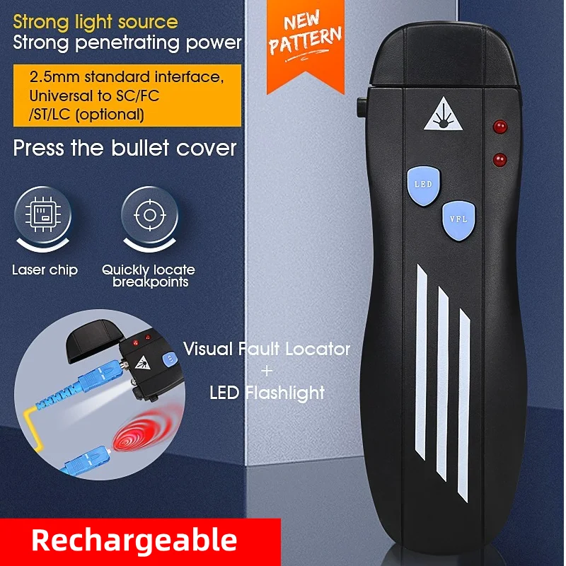 COMPTYCO Rechargeable Mini Visual Fault Locator 1/10/20/30/50MW VFL FTTH Fiber Optic Tester Optical Fiber Cable Testing Tool