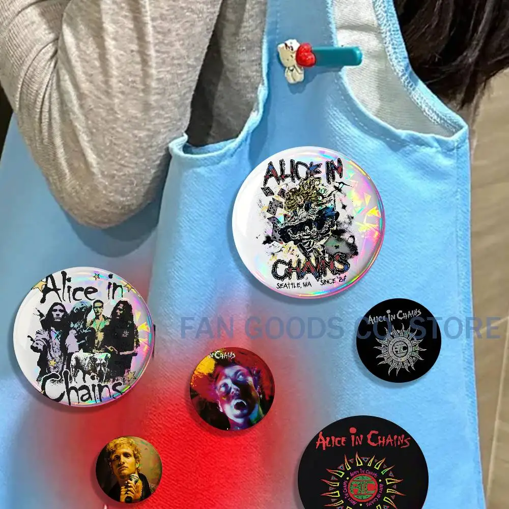 Band Alice In C-Chains Enamel Pins Funny Cartoon Characters Badge Fashion Jewelry Accessories Round Snap-in Brooch on Backpack
