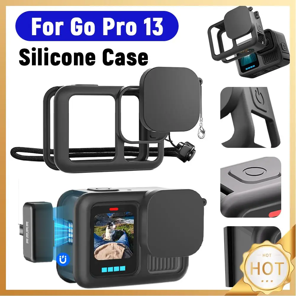 Silicone Case with Lens Cover & Lanyard Soft Sleeve Anti-Scratch Protective Housing Camera Protector for GoPro 13 Accessories