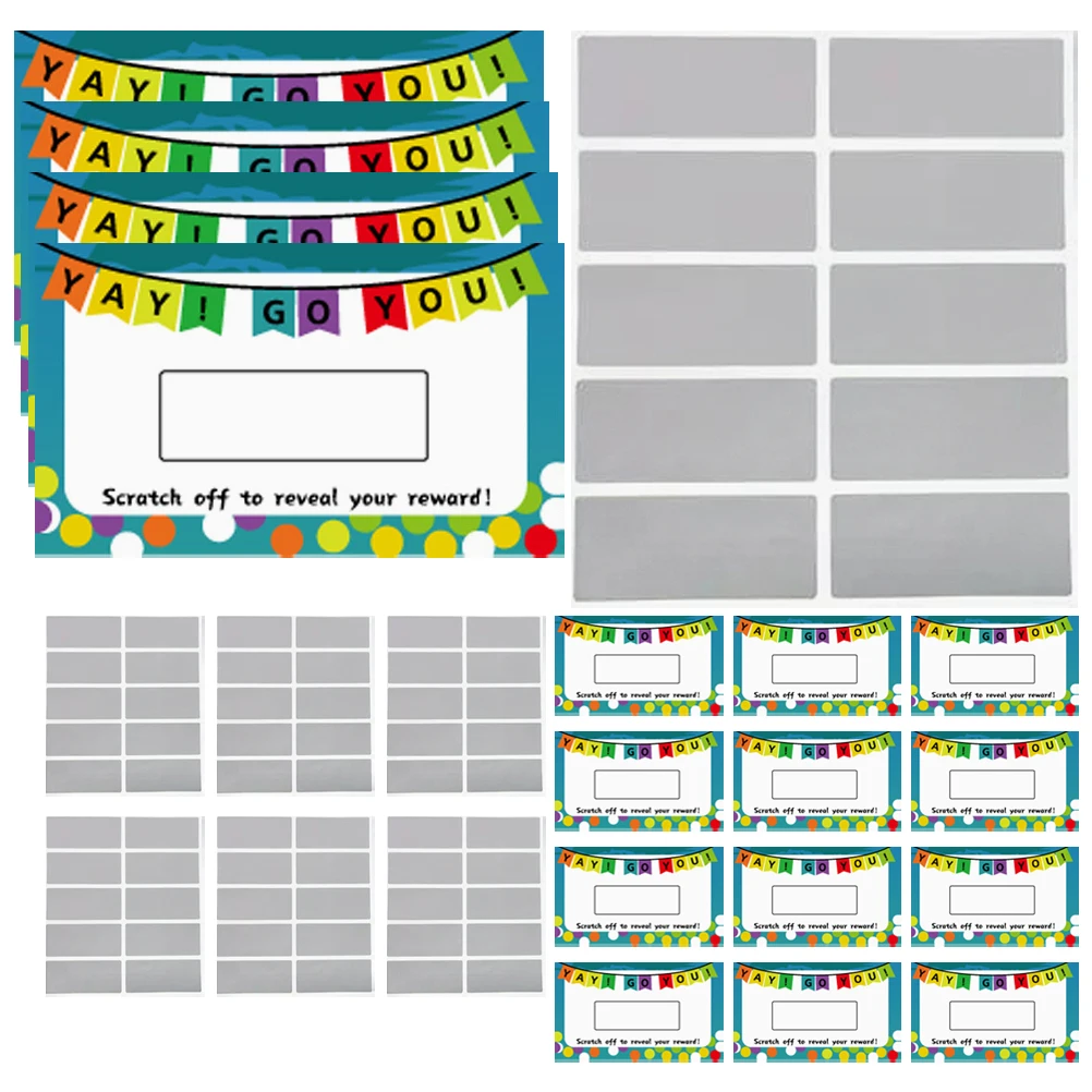 

100 Sheets Scratch Off Cards Colored Stickers Blank Labels Round Rectangle Prize Tickets Party School Festivals