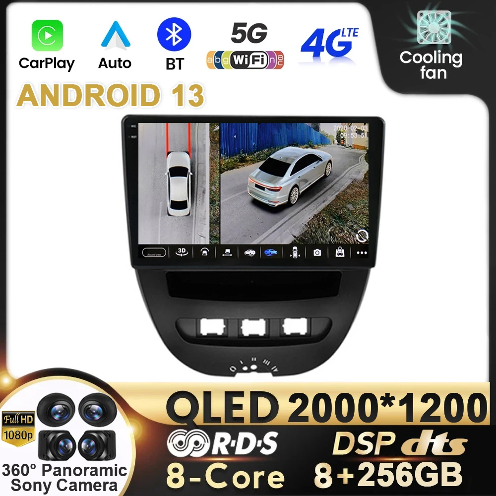 

Автомобильный радиоприемник Android 13 для Peugeot 107, Toyota Aygo, Citroen C1 2005 - 2014 CarPlay, Автомобильный GPS № 2 din, DVD-навигация QLED DSP