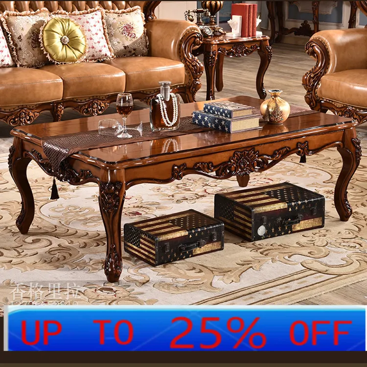 

YJQ solid wood carving flower high-end villa living room matching furniture brown long table luxury tea table