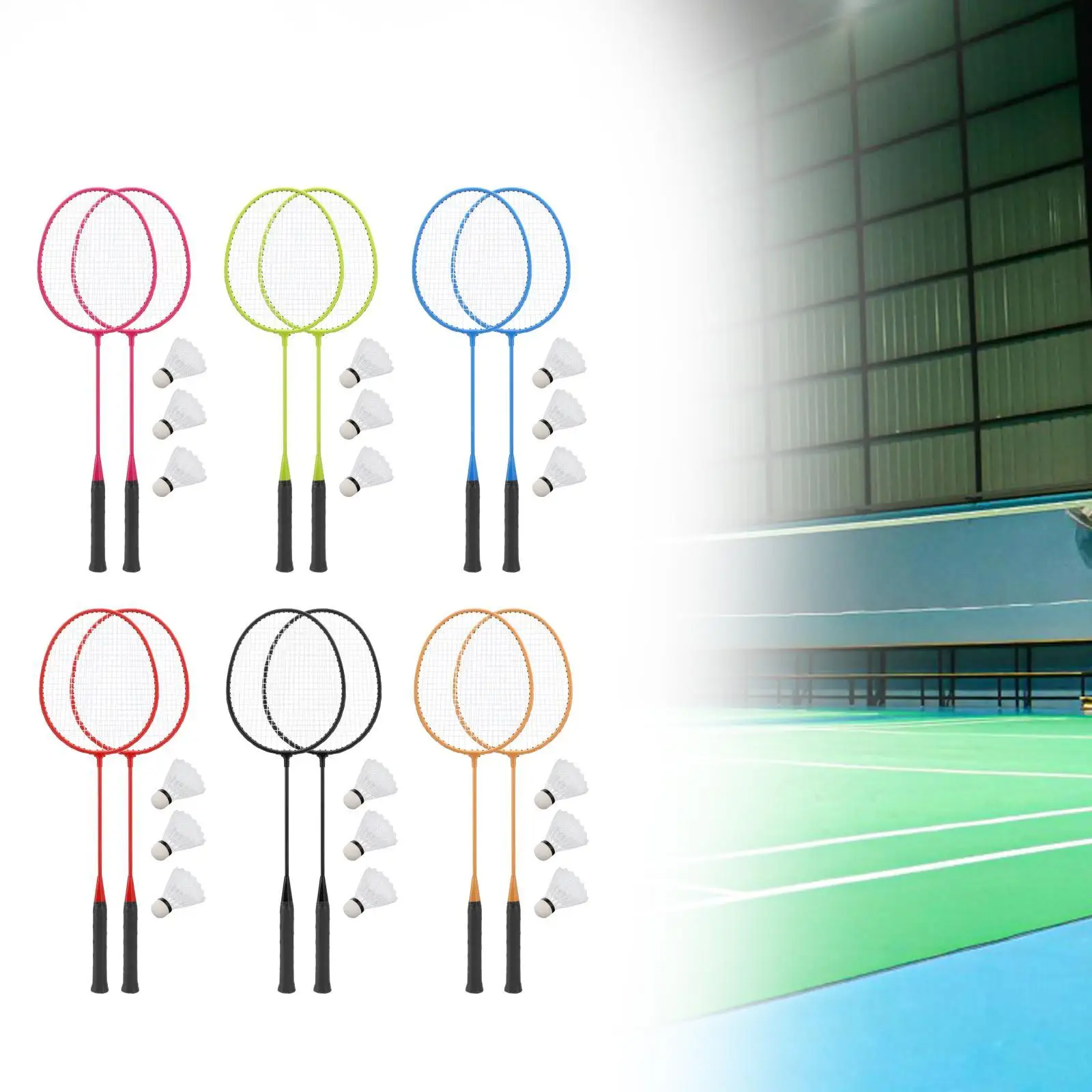 2x Badminton Racquets with 3 Nylon Balls Badminton Equipment Alloy Shaft Badminton Rackets for Friends Outdoor Sports Beginners