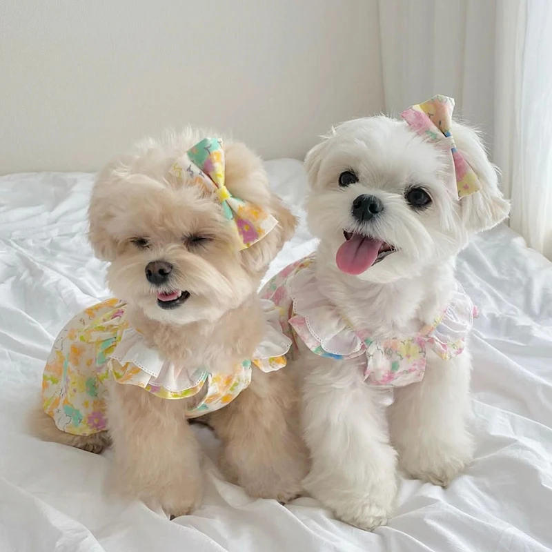 Puppy Summer Clothes Dog Fancy Dress for Small Breeds Dogs Pet Short Skirt Pomeranian One Piece Ropa Perro Costume Roupa Vestido