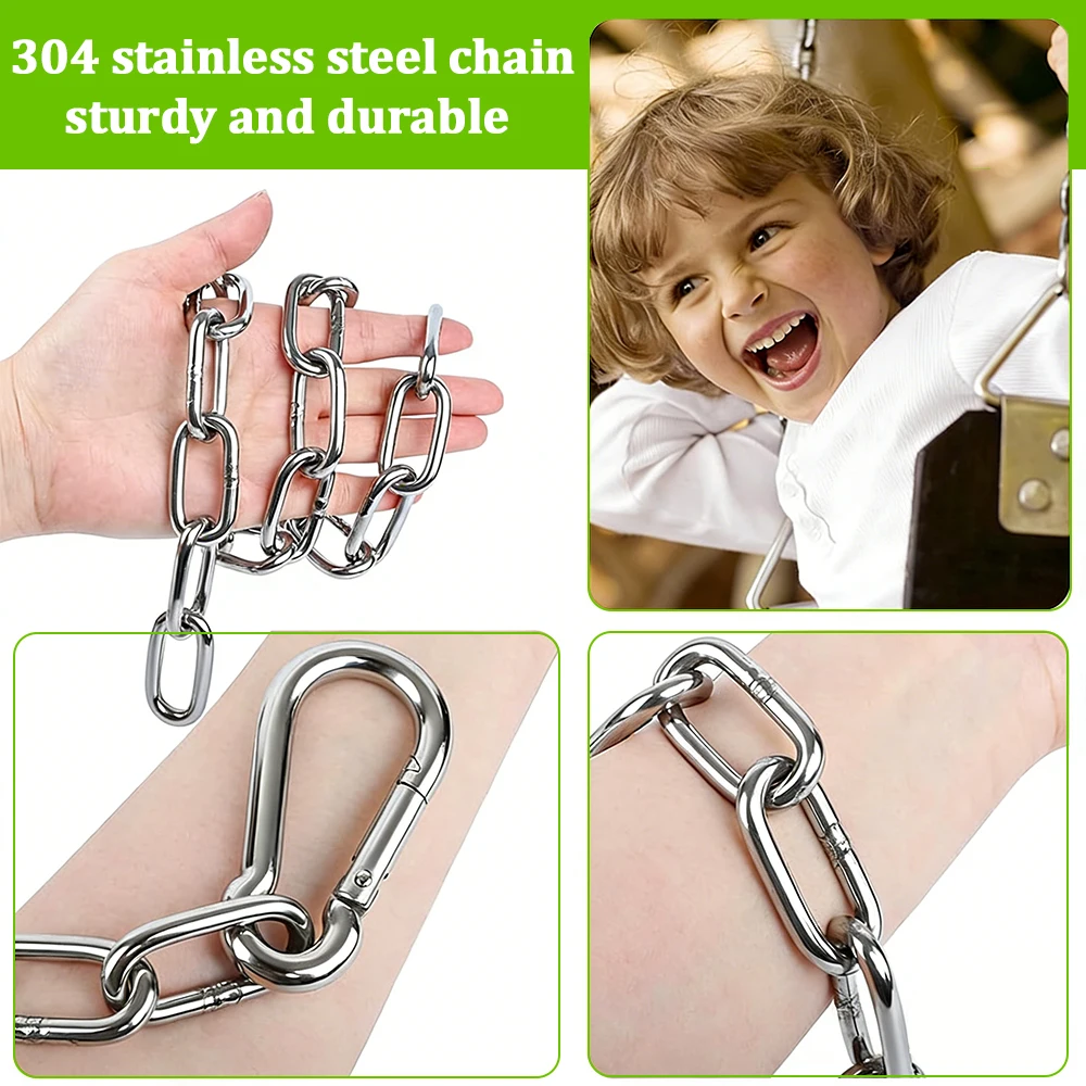 304 Stainless Steel Chain with Carabiner 1-20M 2-4mm Heavy Duty Rustproof for Swing Hammock Pet Leash Clothesline DIY
