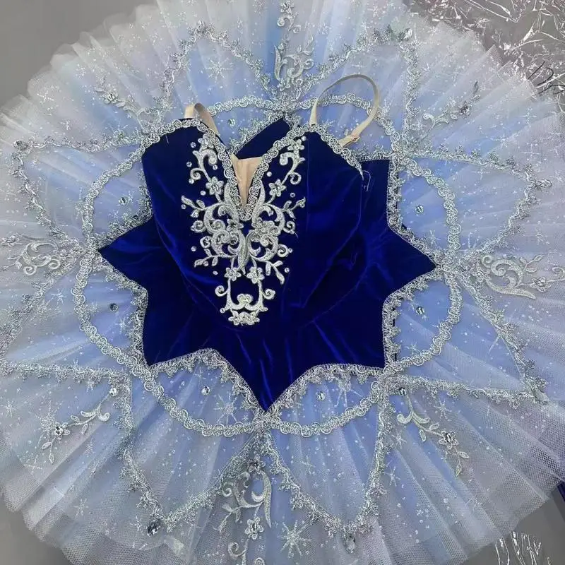 Tutú de Ballet profesional para mujer y niña, falda de Ballet con lentejuelas azules, bailarinas para niños, ropa de actuación, vestido de princesa