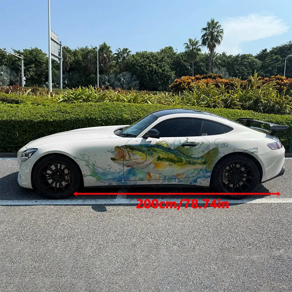 2pcs Nature Ink-Splatter Bass Car Side Wraps, Self-Adhesive PVC Waterproof & Scratch-Resistant Stickers, Car Accessory Gift
