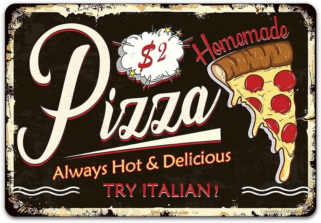 Pzecaru Homemade Pizza Metal Sign Funny Vintage Metal Tin Sign For Men Women, Hot And Delicious Food Wall Decor For Pizza House