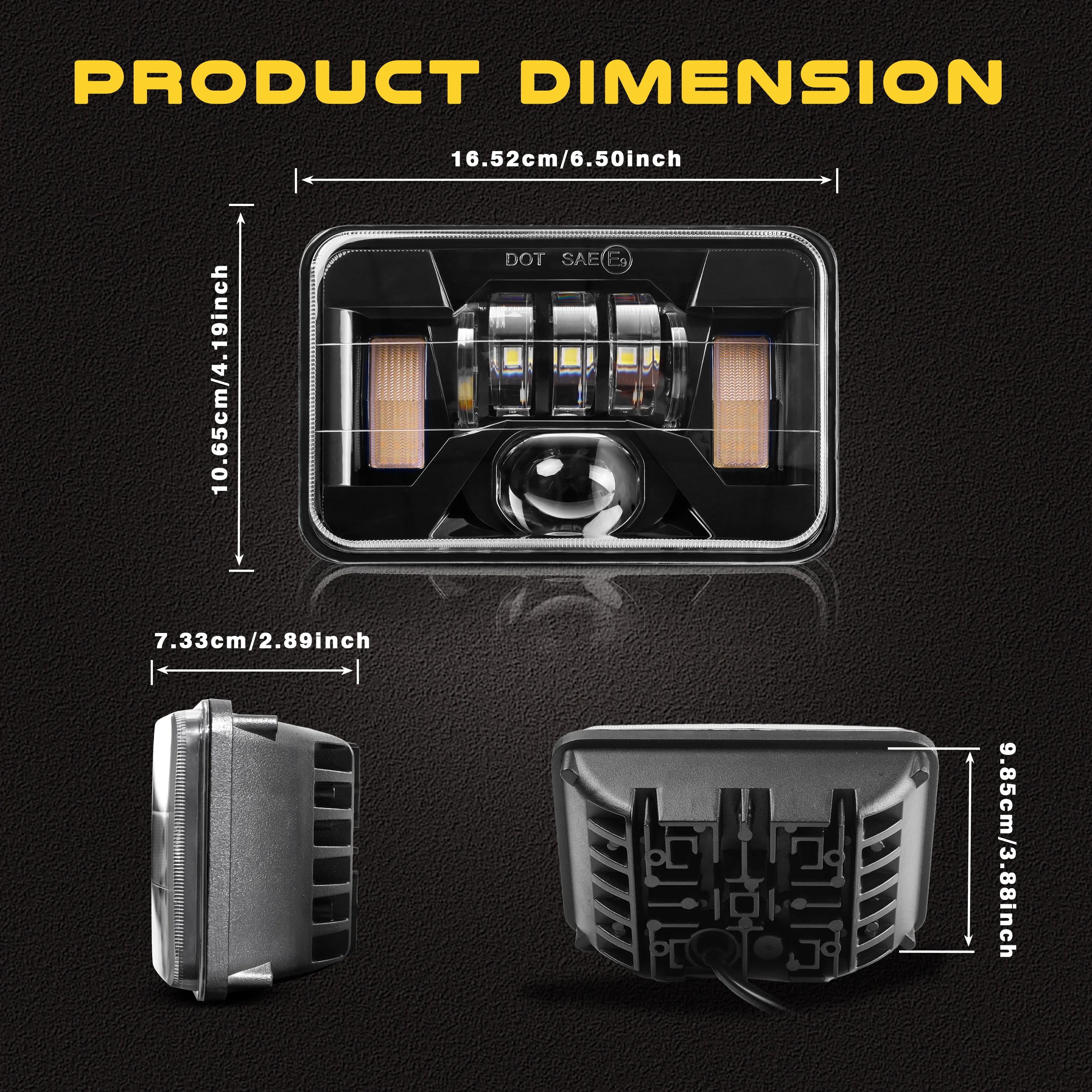 4x6 أضواء LED شعاع عالي منخفض مختوم مع إشارة الانعطاف DRL مستطيلة LED ضوء 4 قطعة للشاحنات Kenworth Freightliner مع H4651