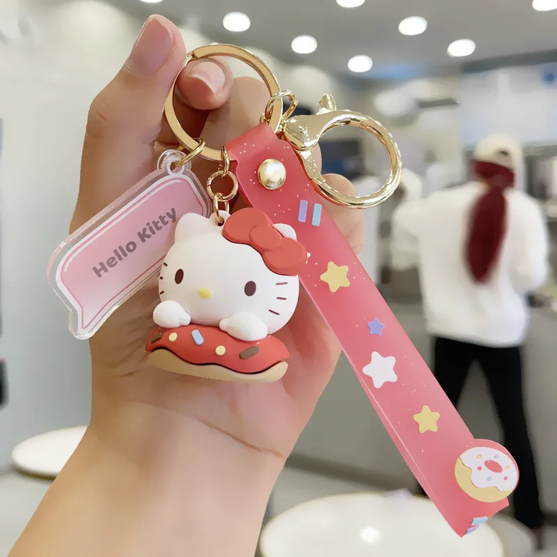 MINISO Donut sanrio llavero de coche exquisito hello kitty melody colgante de bolso de pareja, dibujos animados Kuromi lindo llavero colgante