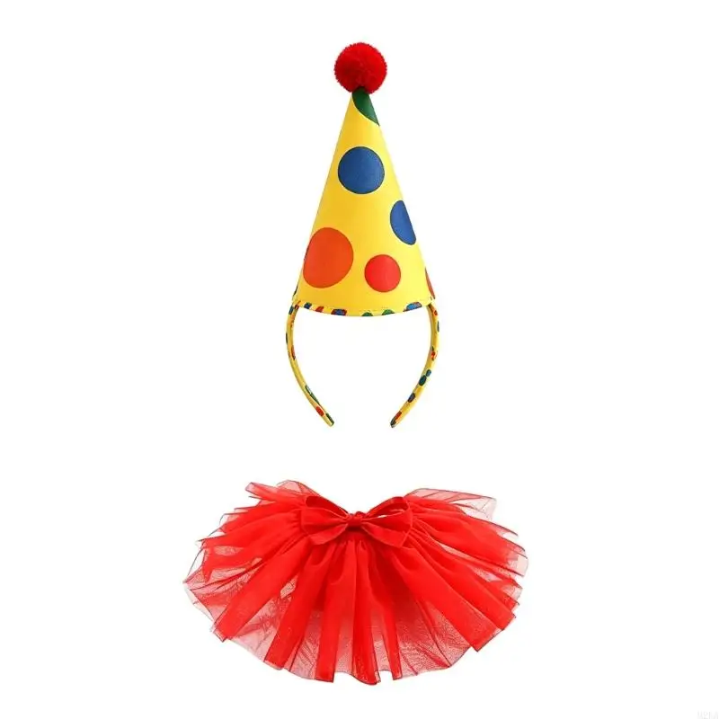 2026 New Carnivals Clown Costume Set with Accessory for Women Men Coned Hat Ruffle False Collar for DressingUp Party and Stage