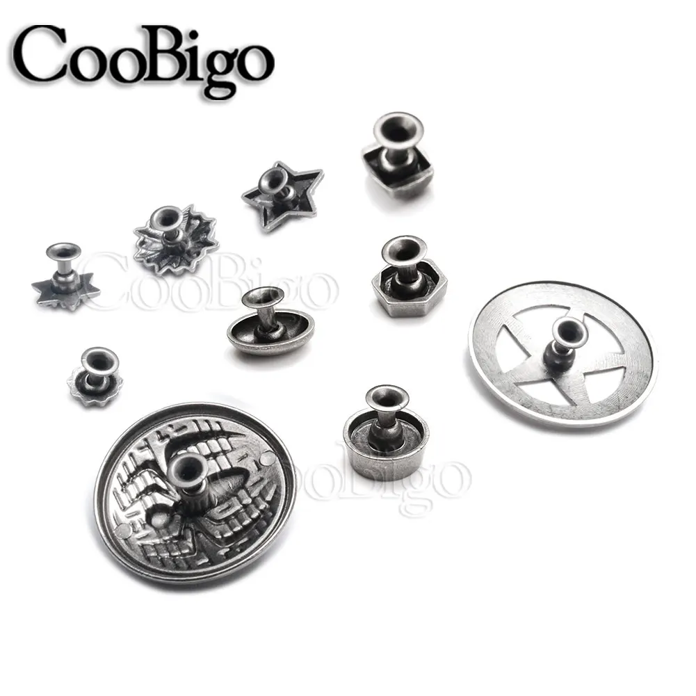 Metal Studs Rivets Spikes Retro Riveting Button for Garment Bag DIY Leather Craft Sewing Accessory Star Spider Snowflake 10 Sets