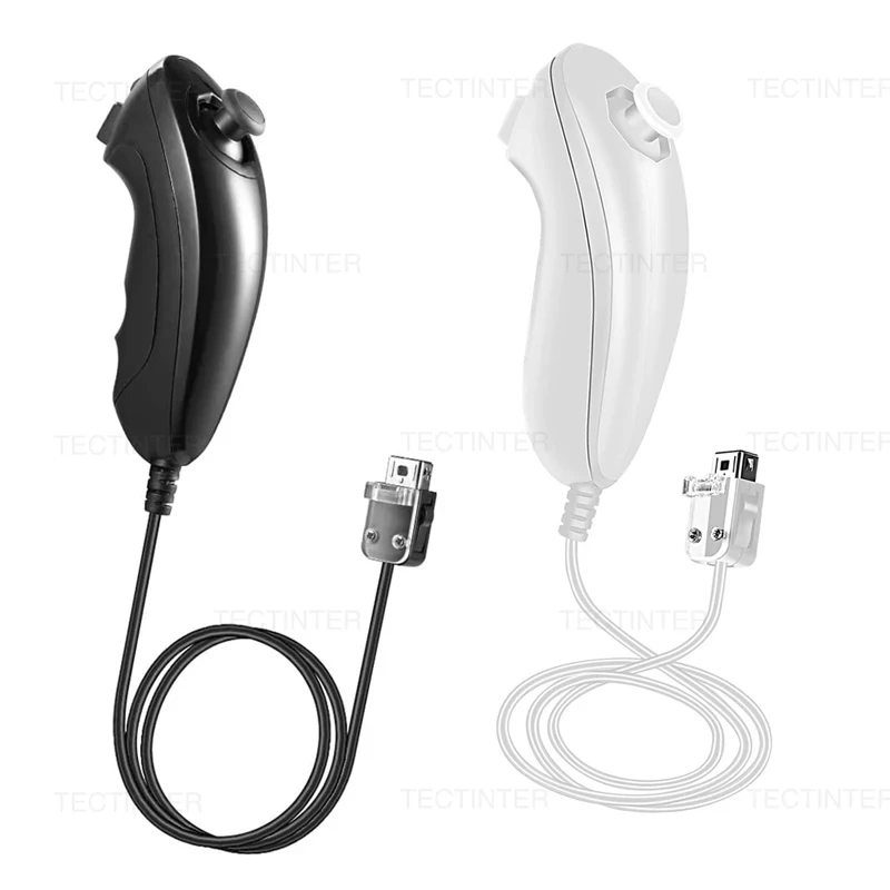 Wired Nunchuck Controller for Wii & Wii U Console, Gamepad Remote Joystick Replacement Accessory, AV Nunchuk Hand Grip with Shoc
