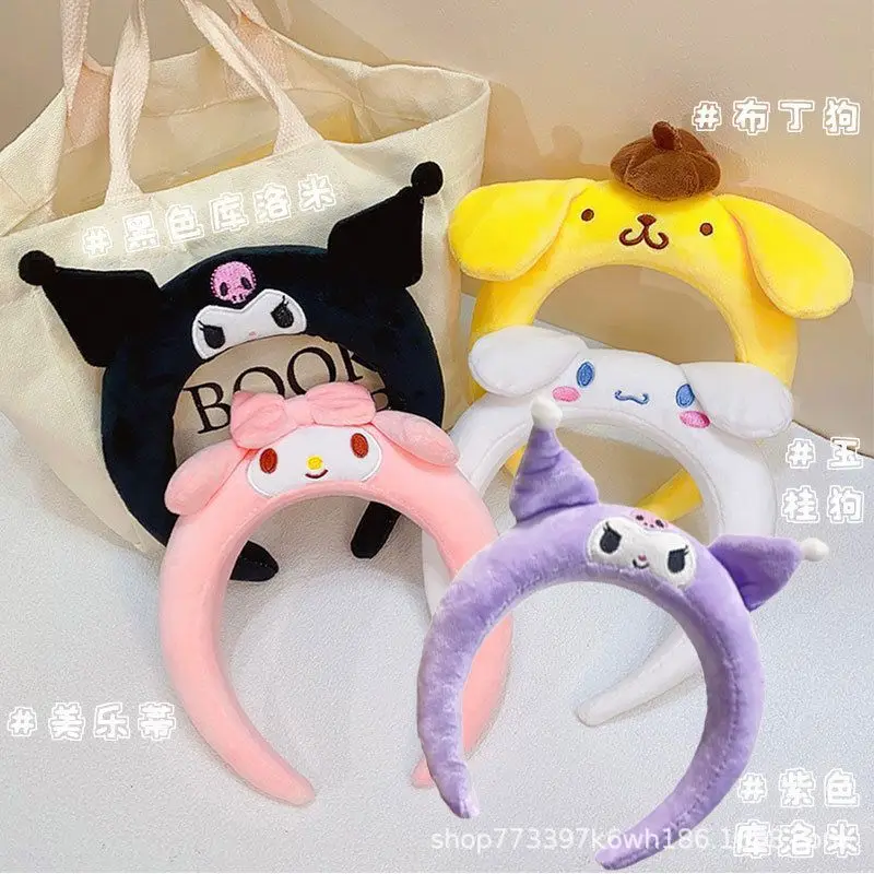 Anime Sanrio Hello Kitty Hair Band Cinnamoroll Cute Cartoon Kuromi Melody Plush Face Wash Hair Band Hair Accessories Girls Gift