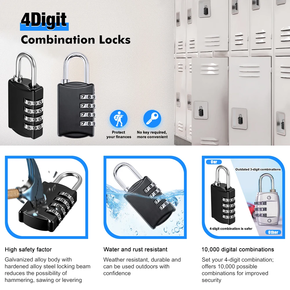 Mini Lock Resettable 4 Dial Digits Code Number Password Combination Padlock Travel Security Lock for Luggage Lock Padlock Gym