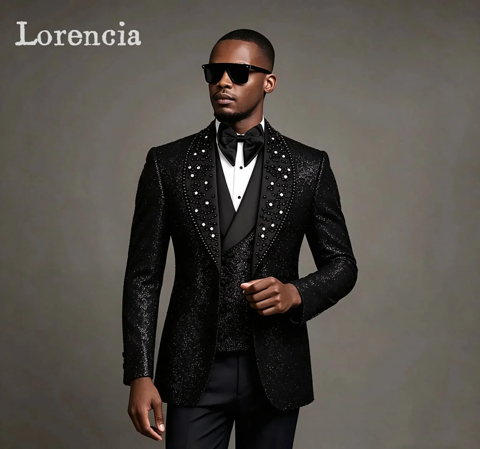 Rhinestone Beaded Sparkle Men Suits 3 Pieces Sets Shawl Lapel Wedding Groom Tuxedos Slim Fit Male Blazers Customized Ropa Hombre