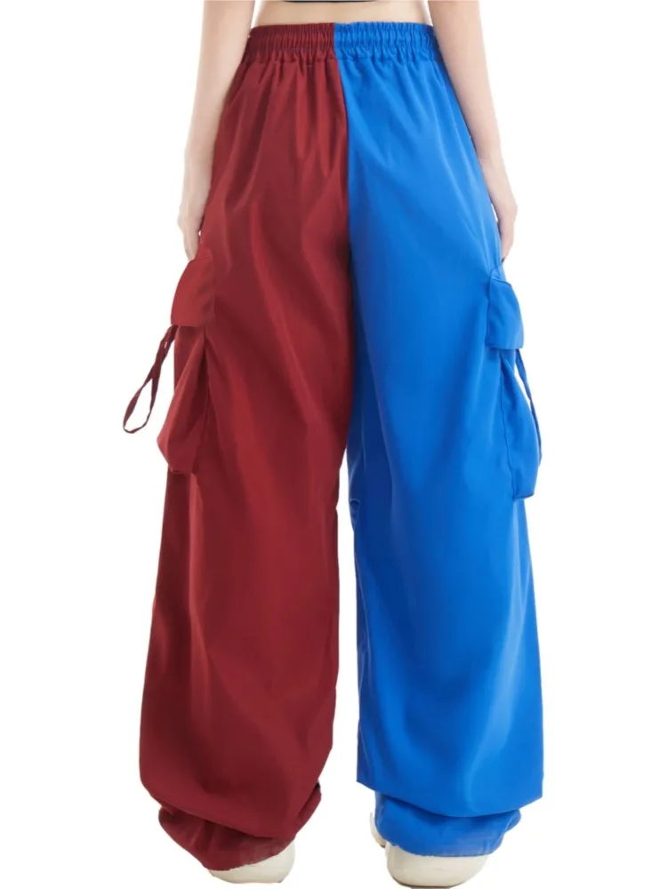 Cargo Pants For Womens Contrast Color Wide Leg Pants With Pocket Straight Tube High Waist Wide Leg Trousers Stretch Streetwear