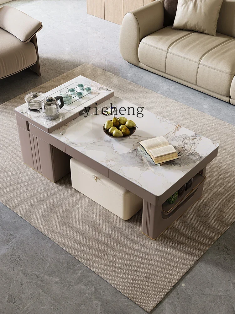v9.7-coffee table kettle integrated rectangular household living room small apartment telescopic rock slab coffee table