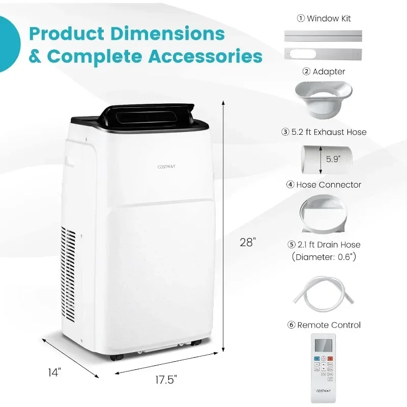 COSTWAY Aire acondicionado portátil de 13,000 BTU, CA inteligente compatible con WiFi con aplicación y control por voz, con frío, ventilador, calor y deshumidificador