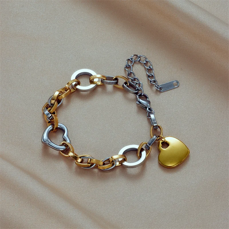 

10 Pieces Stainless Steel Personalized Contrast Thick Chain Love Pendant Fashion Jewelry for Women