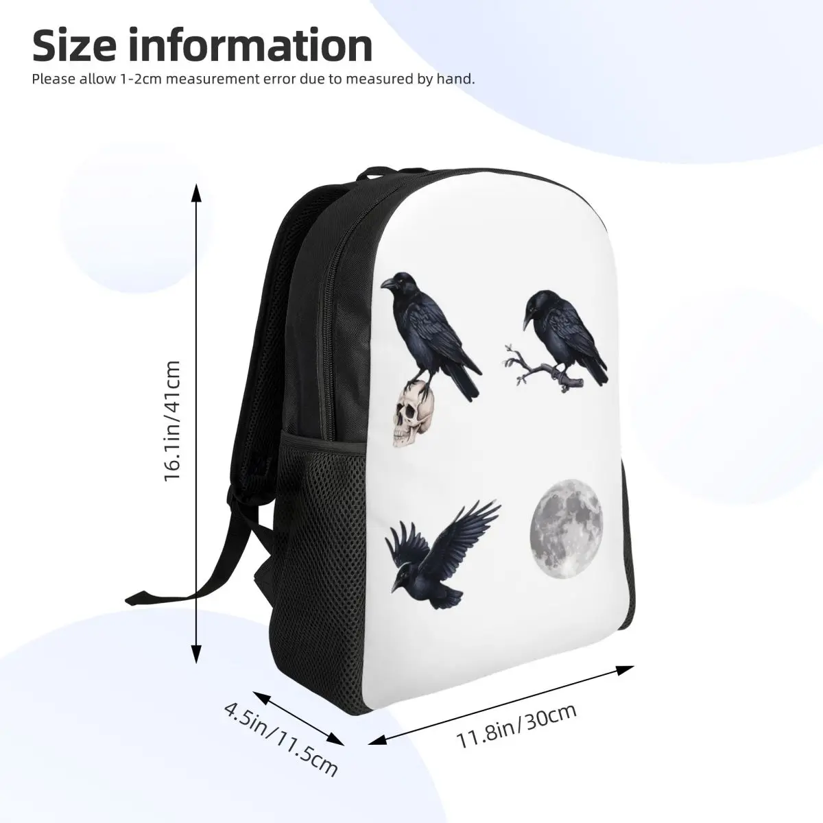 Trendy Black Raven Crow ,skull And Moon Pack Student Backpack School Bag Hiking Travel Daypack Fashion Bookbag Shoulder Bags