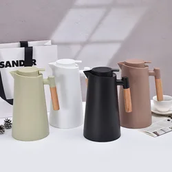 Home Office Thermos 1L Double Wall Hot Water Kettle with Wooden Handle