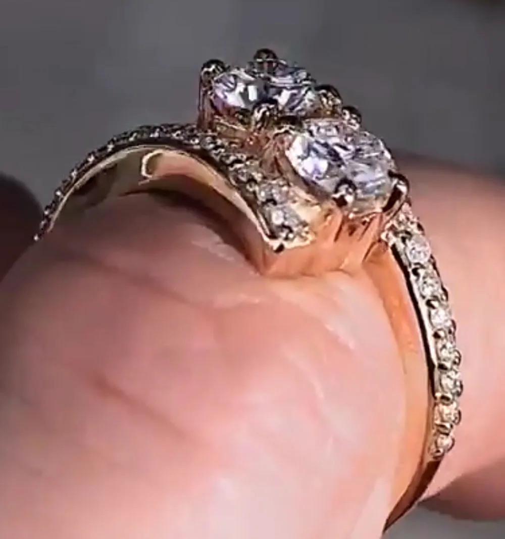 Cincin Emas Kuning 14K Solid Custom untuk Wanita, Pernikahan, Pesta, Ulang Tahun, Pertunangan, 0.3 Ct Moissanite Berlian Bulat 2 Pcs, Trendi