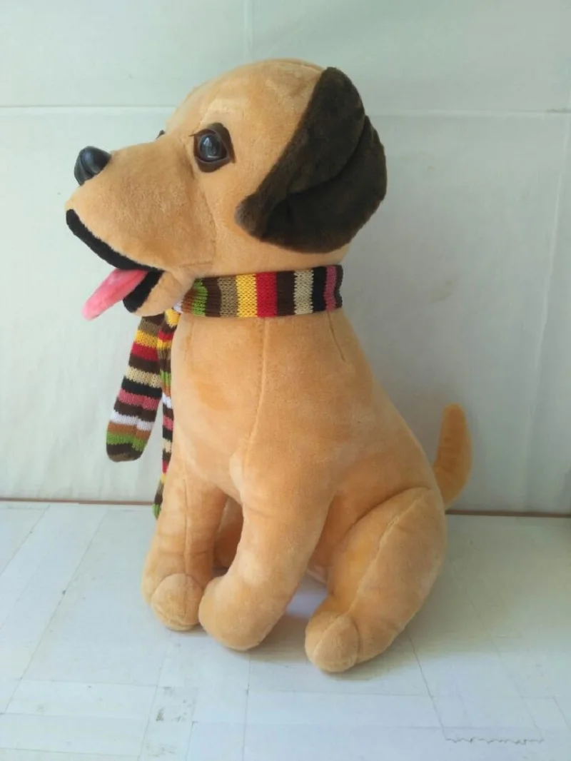 About 30cm Light Brown Puppy Soft Doll Squatting Scarf Dog Plush Toy Kids Toy Christmas Gift h820