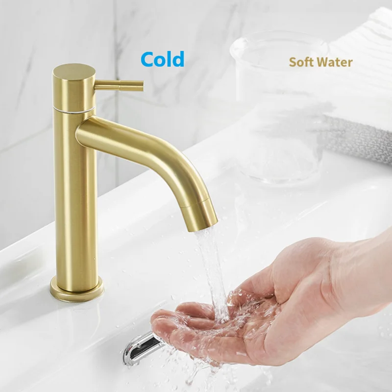 

Gold Single Cold Quickly Open Type Basin Faucet Rust And Corrosion Resistance Bathroom Sink Water Tap 304 Stainless Steel