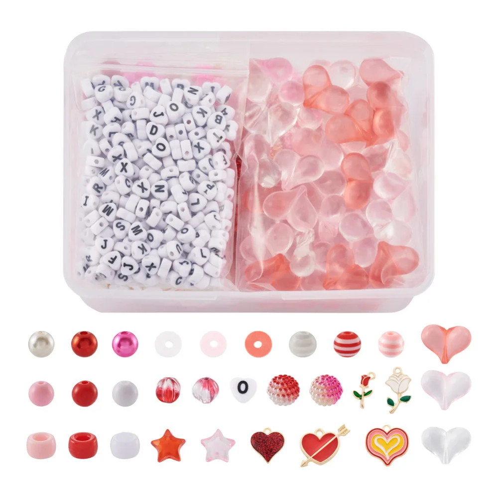 

1690pcs/box Mix Heart Letter Pumpkin Rose Charms Beads for jewelry making DIY bracelet necklace earring Valentine's Day Gifts