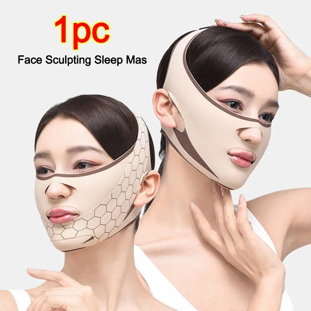 Mascarilla para esculpir la cara ajustable, transpirable, en forma de V, moldeador de línea en V, cinturón de ajuste de Estiramiento facial refrescante reutilizable