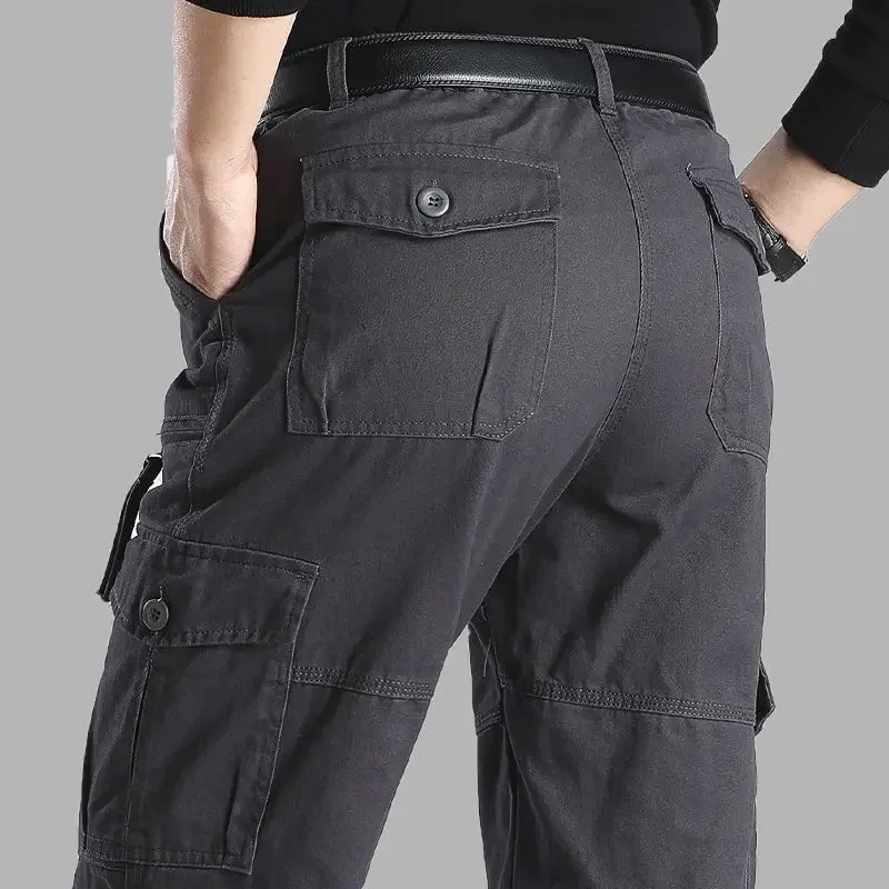 

Dad Trousers Old Multi-pocket Pants High Quality Autumn / Winter Warm Trousers New Cotton Plus Fleece Thick Casual Pants Men's