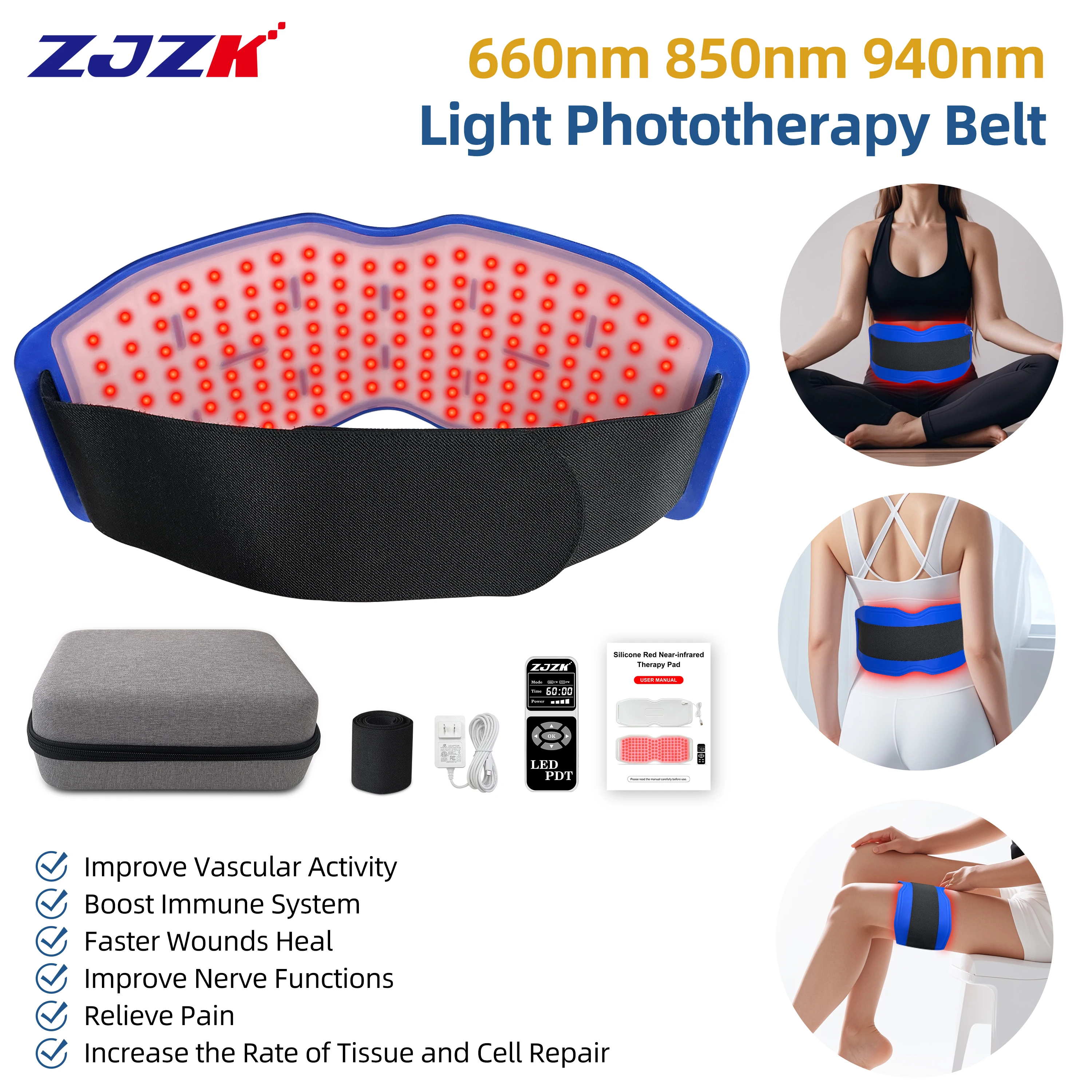 ZJZK Laser Pain Relief Device Fisioterapia Portatil 450chips Red Laser Therapy For Uti Promote The Formation Of Fibroblasts